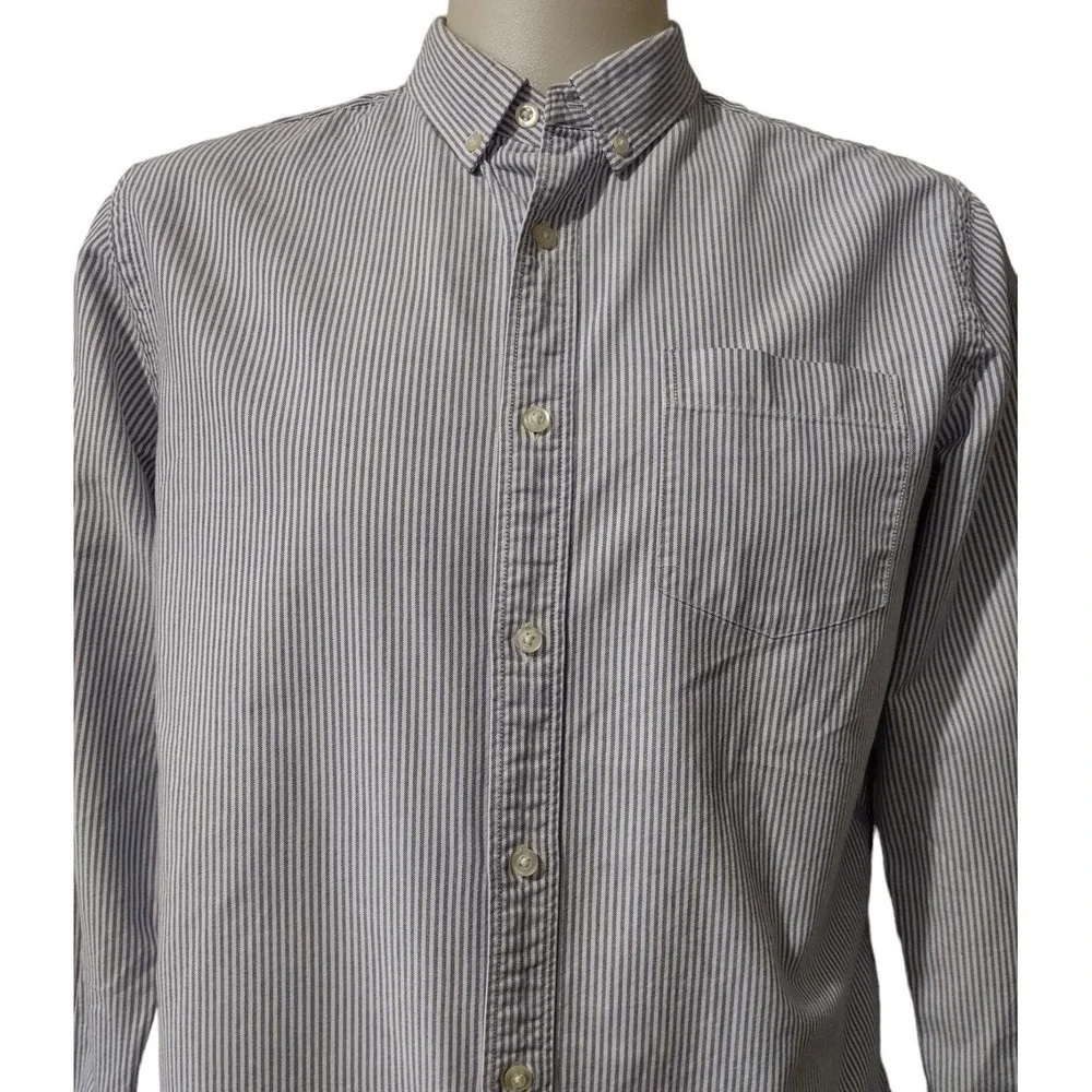 Banana Republic Shirt Men's Large Camden Fit Blue Striped Long Sleeve‎ Button Up